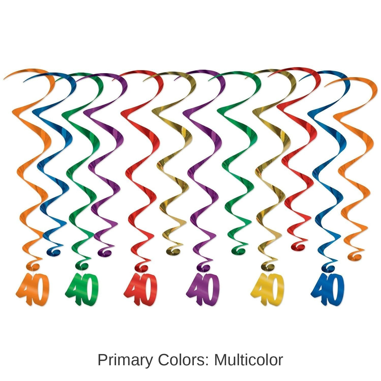 72 Pack Bulk 40th Birthday Party Whirls- Multicolor