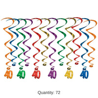 72 Pack Bulk 40th Birthday Party Whirls- Multicolor