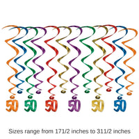 72 Pack Bulk 50th Birthday Party Whirls- Multicolor