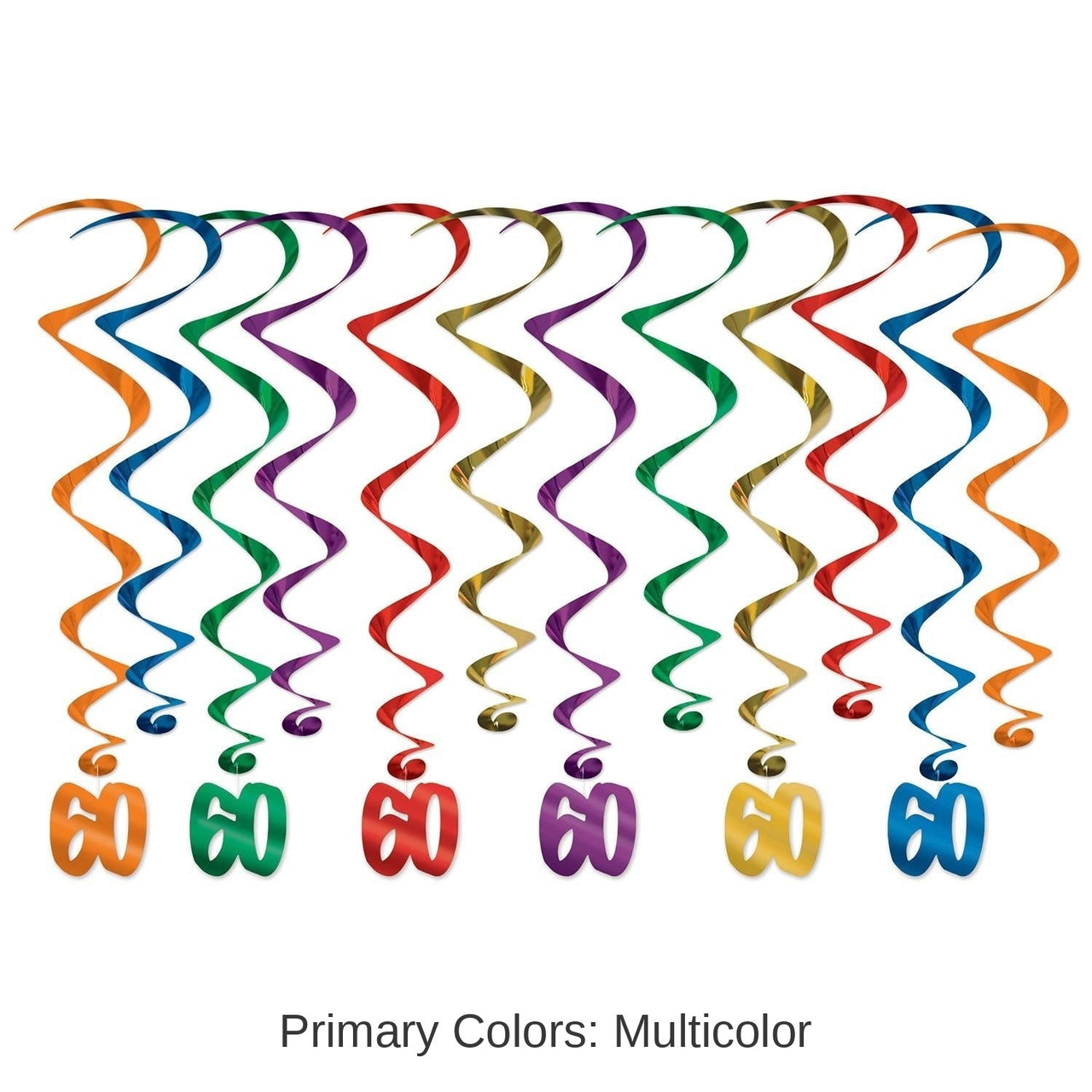 72 Pack Bulk 60th Birthday Party Whirls- Multicolor