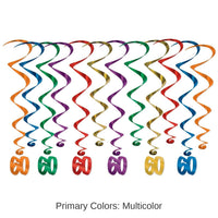 72 Pack Bulk 60th Birthday Party Whirls- Multicolor