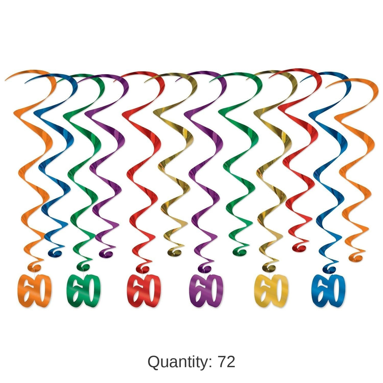 72 Pack Bulk 60th Birthday Party Whirls- Multicolor