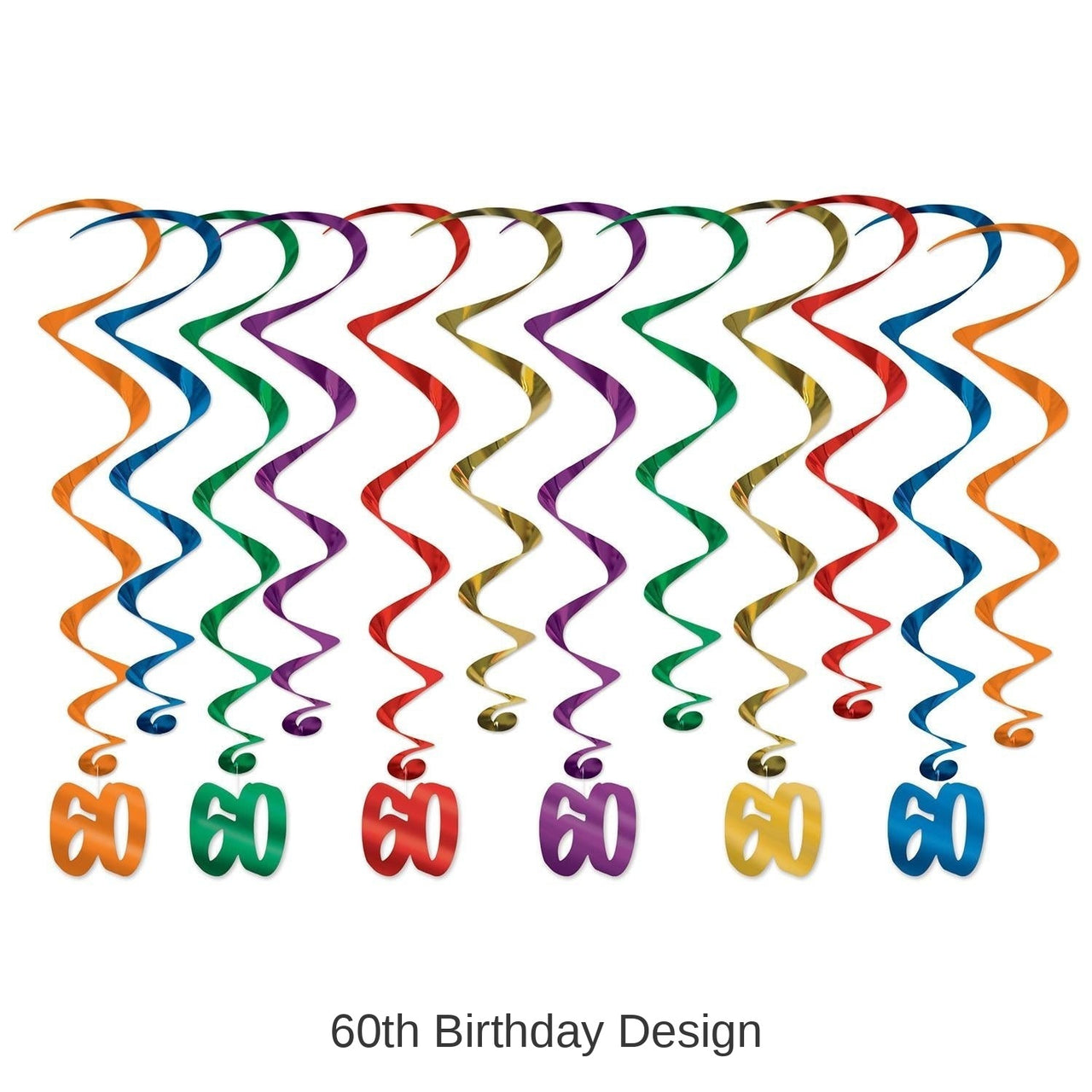 72 Pack Bulk 60th Birthday Party Whirls- Multicolor