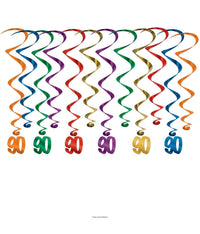 72 Pack Bulk 90th Birthday Party Whirls