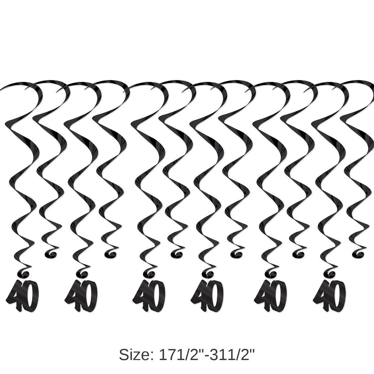 72 Pack Bulk 40th Birthday Party Whirls- Black