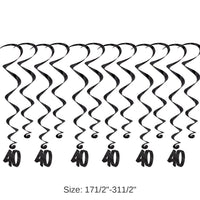 72 Pack Bulk 40th Birthday Party Whirls- Black