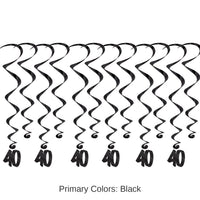 72 Pack Bulk 40th Birthday Party Whirls- Black