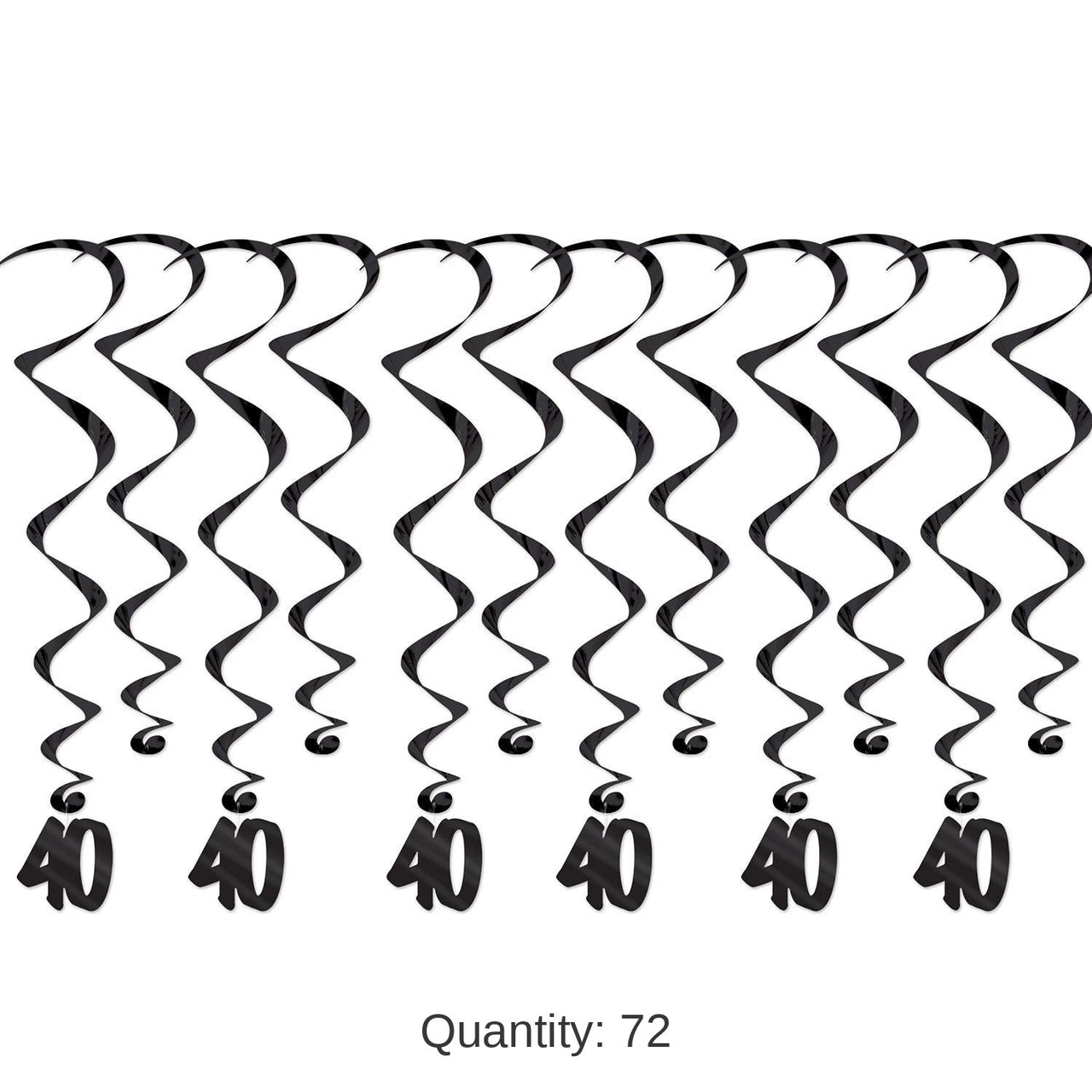 72 Pack Bulk 40th Birthday Party Whirls- Black