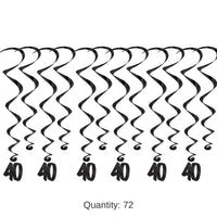 72 Pack Bulk 40th Birthday Party Whirls- Black