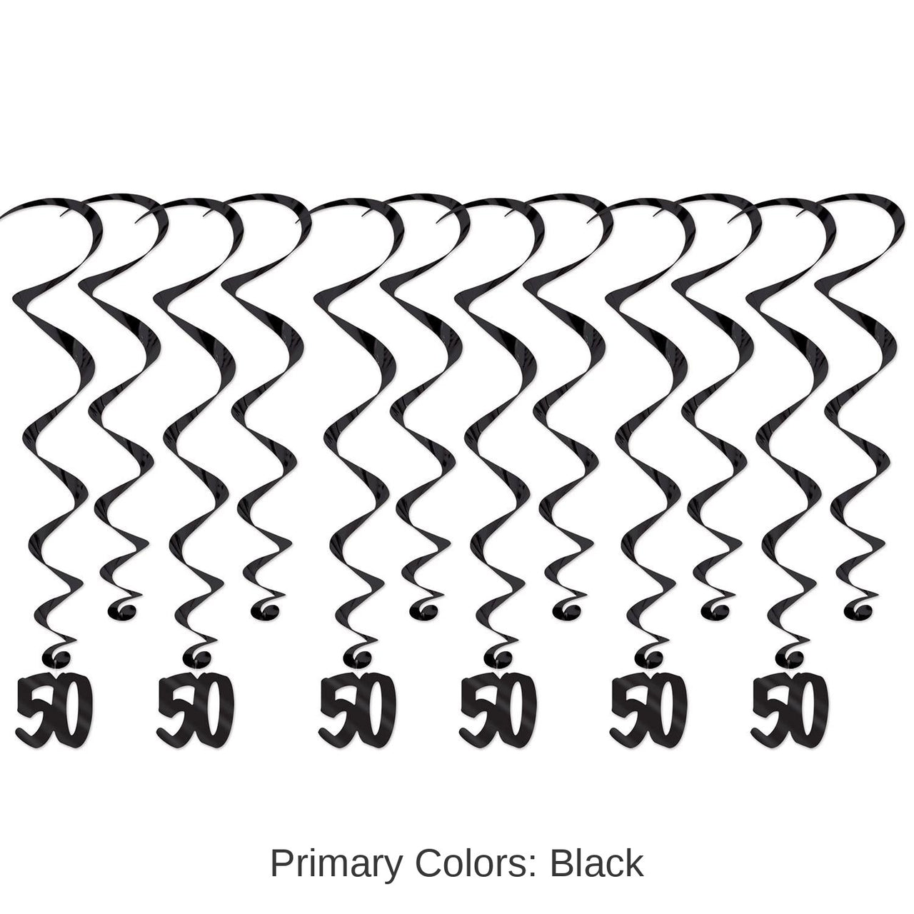 72 Pack Bulk 50th Birthday Party Whirls- Black
