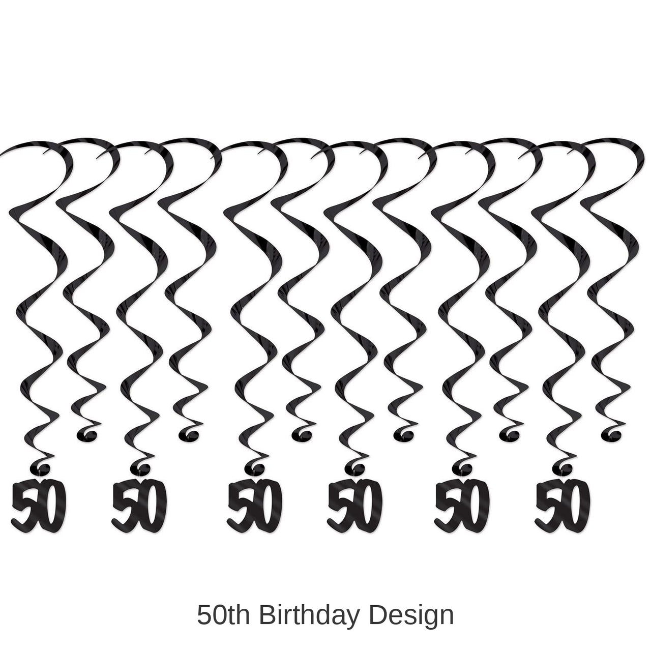 72 Pack Bulk 50th Birthday Party Whirls- Black
