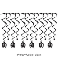 72 Pack Bulk 60th Birthday Party Whirls- Black