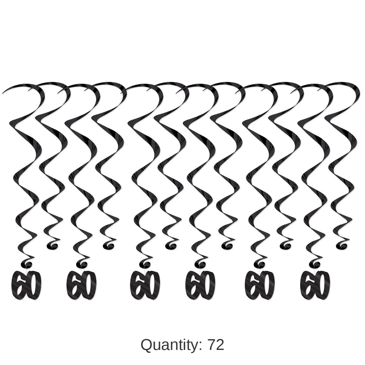 72 Pack Bulk 60th Birthday Party Whirls- Black