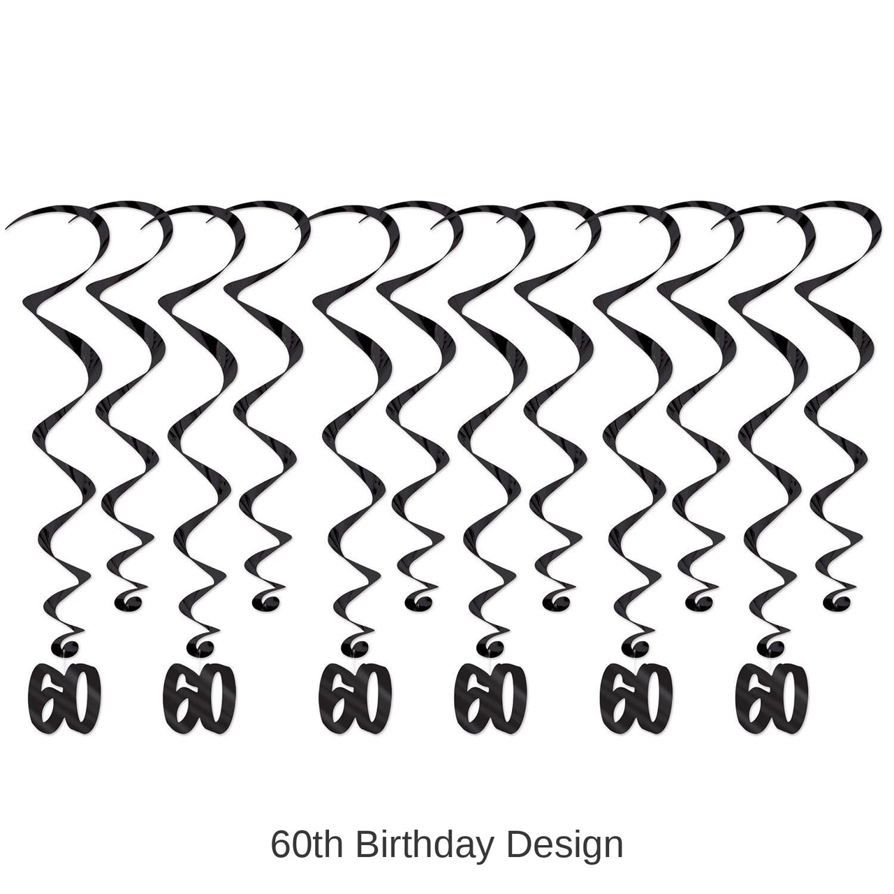 72 Pack Bulk 60th Birthday Party Whirls- Black