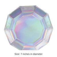 96 Pack Bulk Iridescent Decagon Party Paper Plates 7 inch