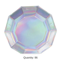96 Pack Bulk Iridescent Decagon Party Paper Plates 7 inch