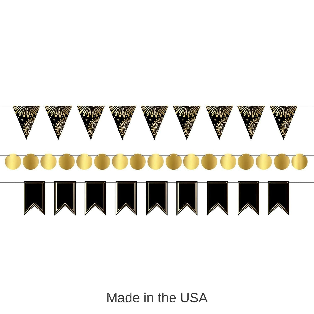 12 Pack Bulk Foil Mini Party Streamer Kit - black/gold