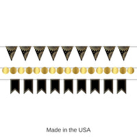 12 Pack Bulk Foil Mini Party Streamer Kit - black/gold