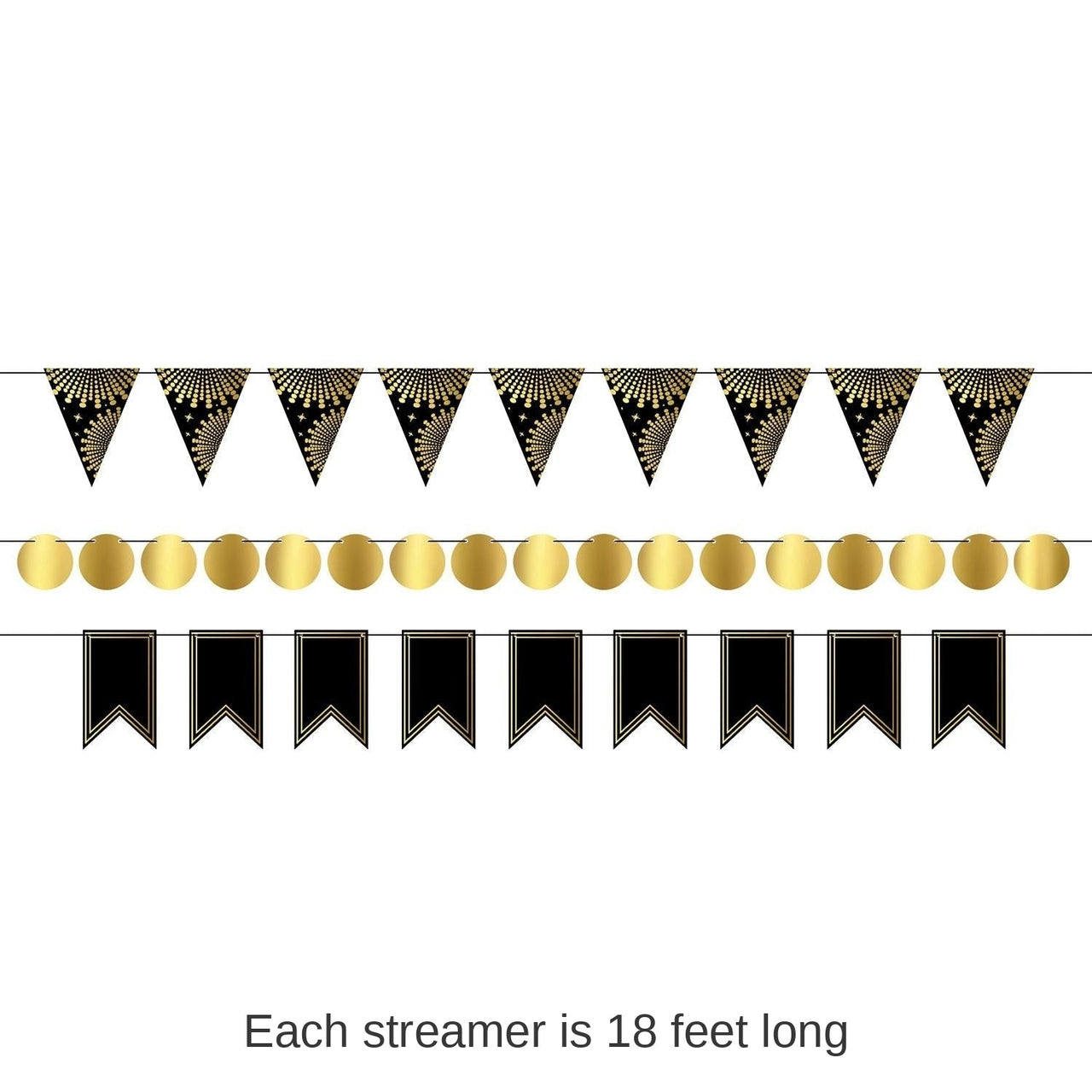 12 Pack Bulk Foil Mini Party Streamer Kit - black/gold