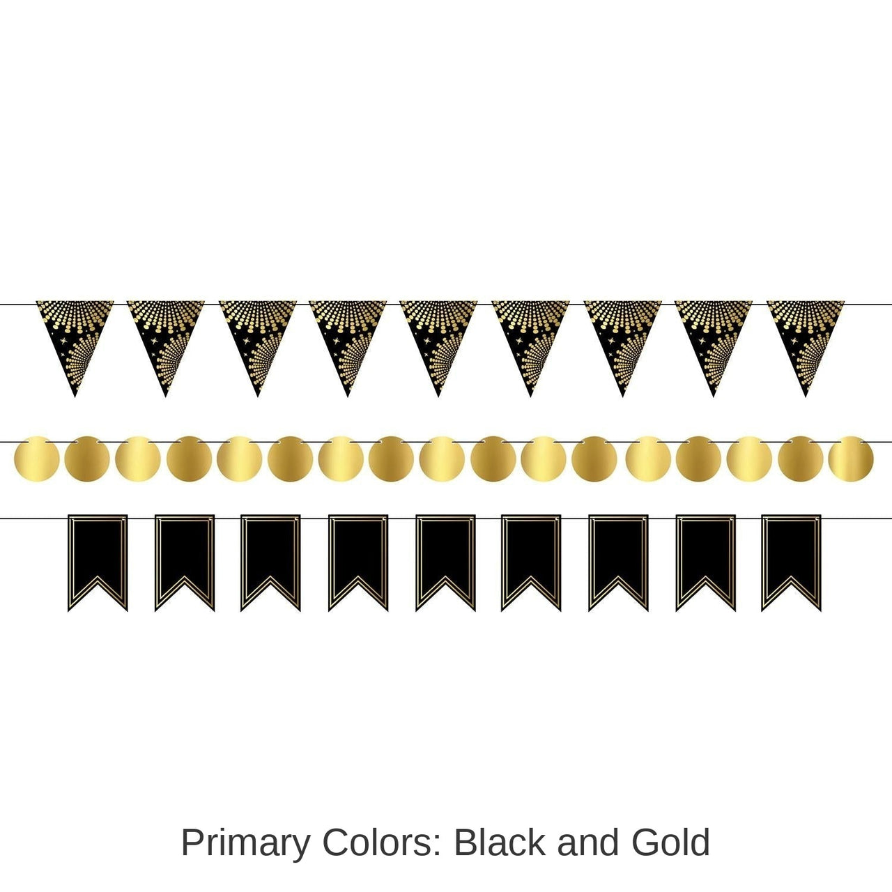 12 Pack Bulk Foil Mini Party Streamer Kit - black/gold