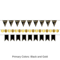 12 Pack Bulk Foil Mini Party Streamer Kit - black/gold