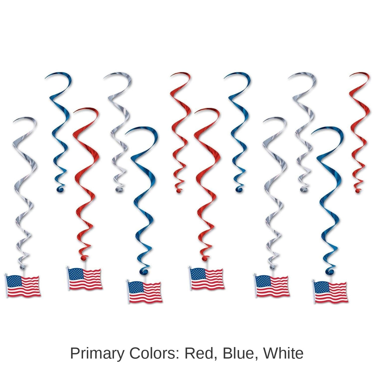 72 Pack Bulk American Flag Party Whirls