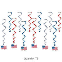 72 Pack Bulk American Flag Party Whirls