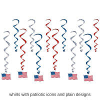 72 Pack Bulk American Flag Party Whirls