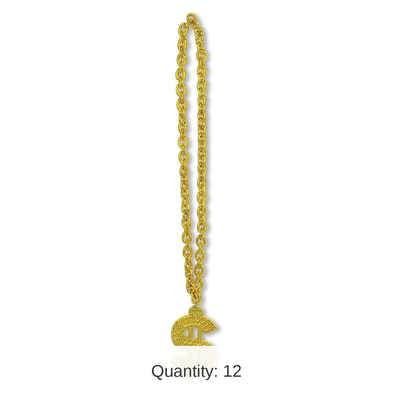 12 Pack Bulk Gold Chain Party Bead Necklaces with $ Medallion