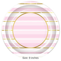 96 Pack Bulk Pink Striped Paper Plates 9 inch
