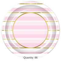 96 Pack Bulk Pink Striped Paper Plates 9 inch