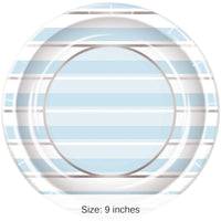 96 Pack Bulk Blue Striped Paper Plates 9 inch
