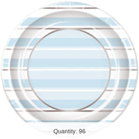 96 Pack Bulk Blue Striped Paper Plates 9 inch