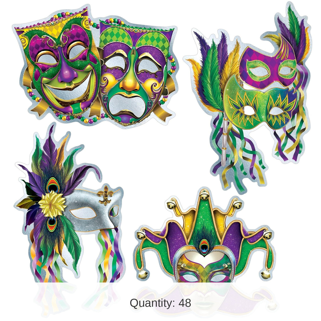 48 Pack Bulk Foil Mardi Gras Mask Cutouts
