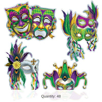 48 Pack Bulk Foil Mardi Gras Mask Cutouts