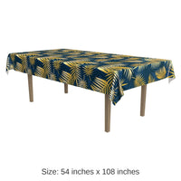 12 Pack Bulk Luau Party Palm Leaf Tablecover- Navy and Gold