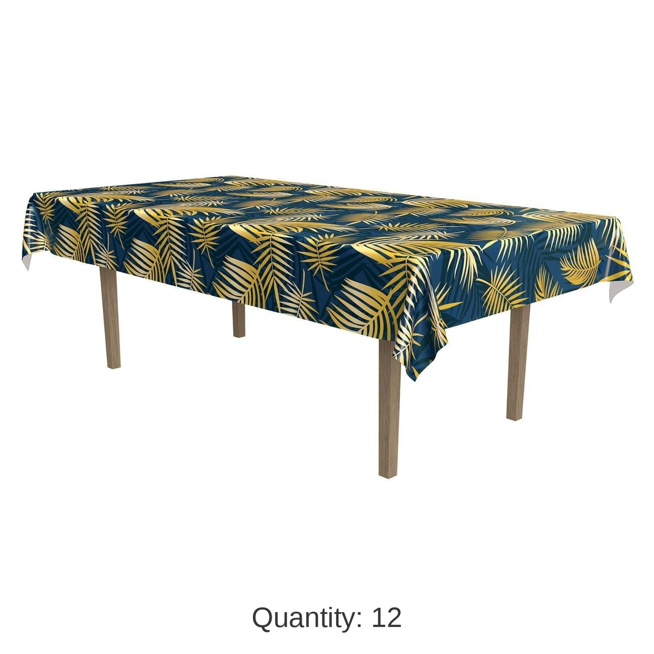 12 Pack Bulk Luau Party Palm Leaf Tablecover- Navy and Gold