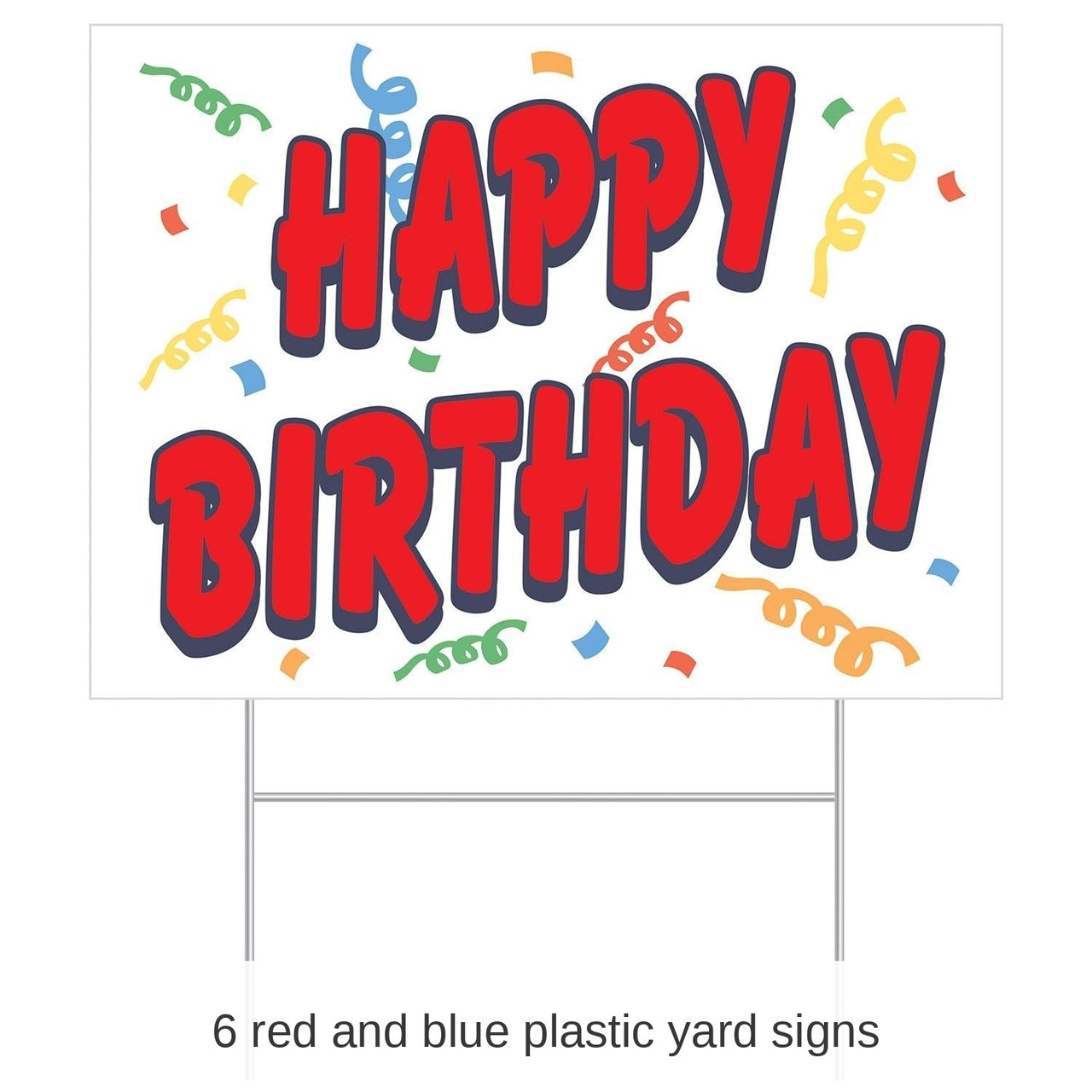 6 Pack Bulk Red-Plastic Happy Birthday Party Yard Sign