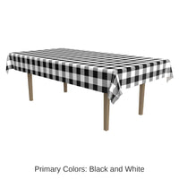 Bulk 12 Pack Bulk Black/White Plaid Party Tablecover