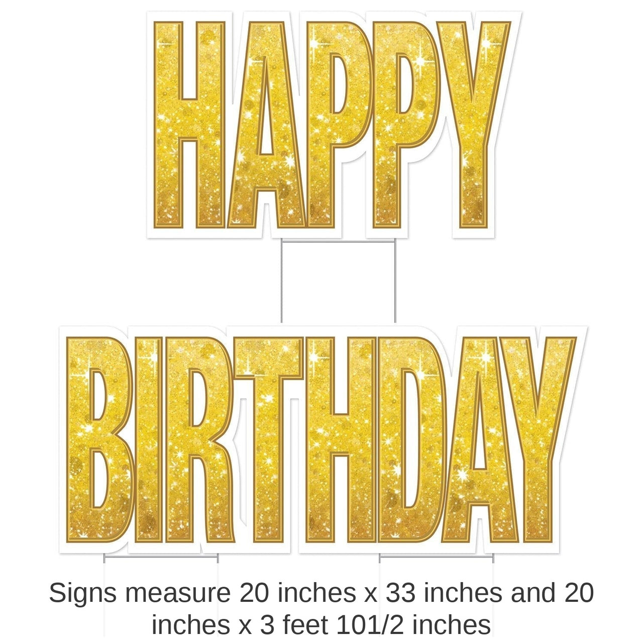 4 Pack Bulk Plastic Jumbo Happy Birthday Yard Sign Set - Gold