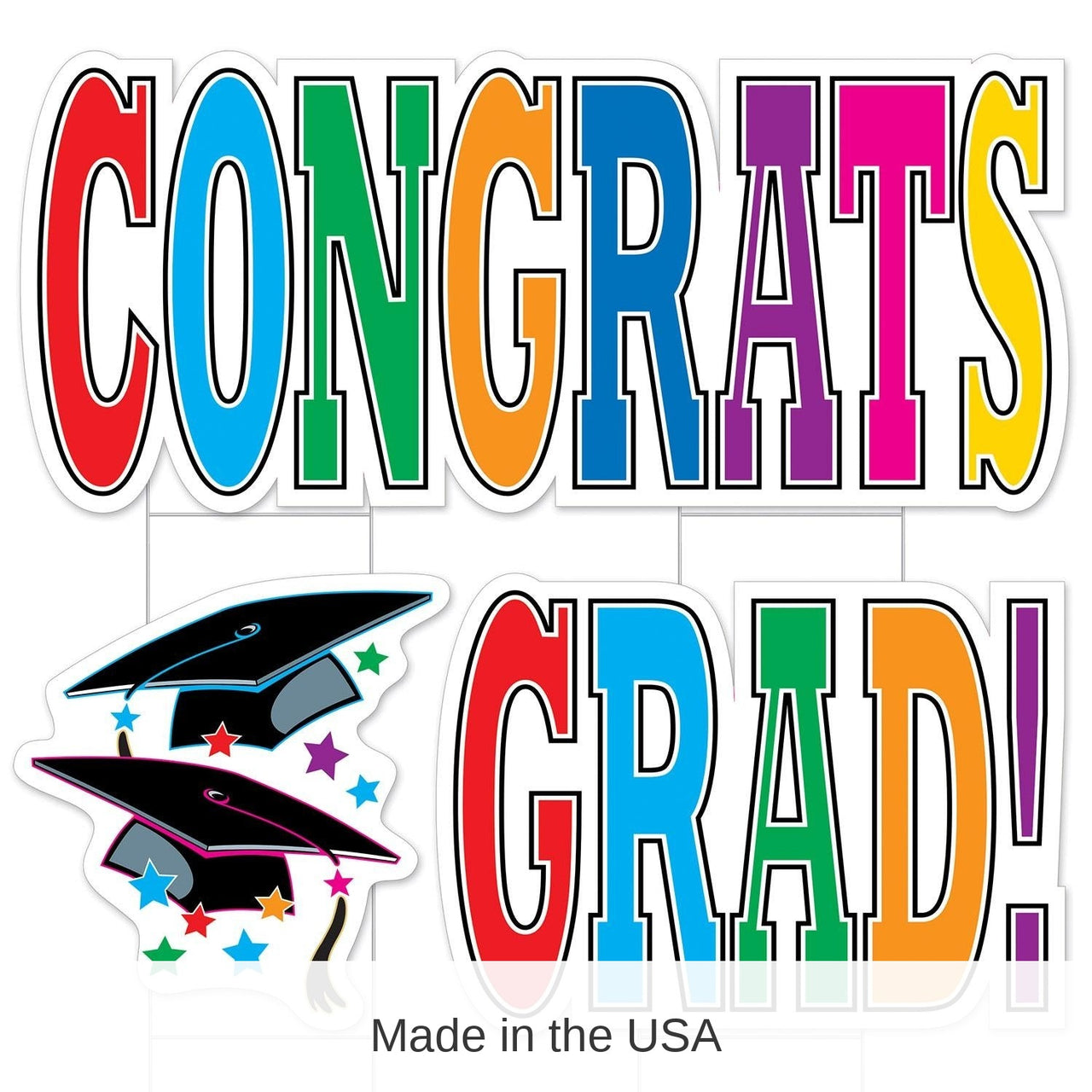 4 Pack Bulk Plastic Jumbo Congrats Grad! Graduation Yard Sign Set - Multi-Color