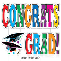 4 Pack Bulk Plastic Jumbo Congrats Grad! Graduation Yard Sign Set - Multi-Color