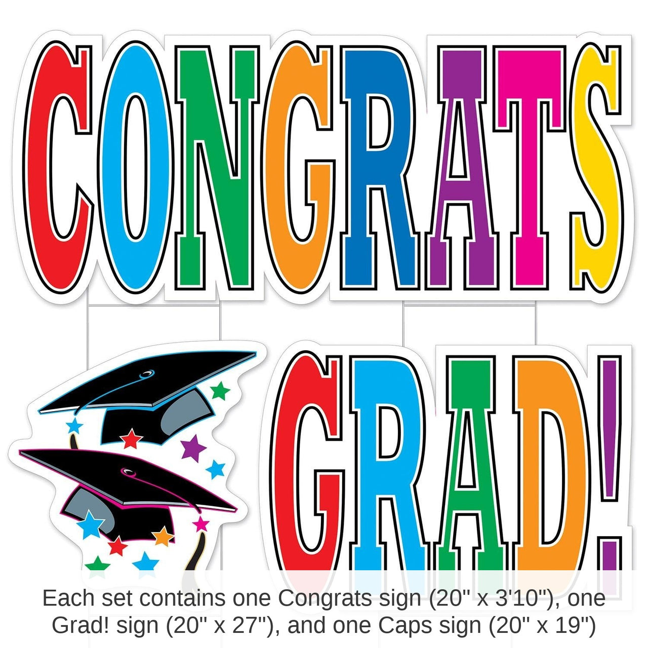 4 Pack Bulk Plastic Jumbo Congrats Grad! Graduation Yard Sign Set - Multi-Color