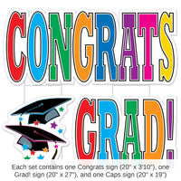 4 Pack Bulk Plastic Jumbo Congrats Grad! Graduation Yard Sign Set - Multi-Color