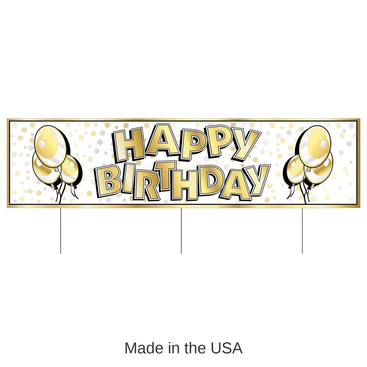 6 Pack Bulk Plastic Jumbo Happy Birthday Party Yard Sign- Gold