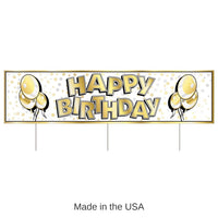 6 Pack Bulk Plastic Jumbo Happy Birthday Party Yard Sign- Gold