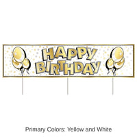 6 Pack Bulk Plastic Jumbo Happy Birthday Party Yard Sign- Gold