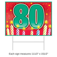 6 Pack Bulk Plastic 80th Birthday Party Yard Sign