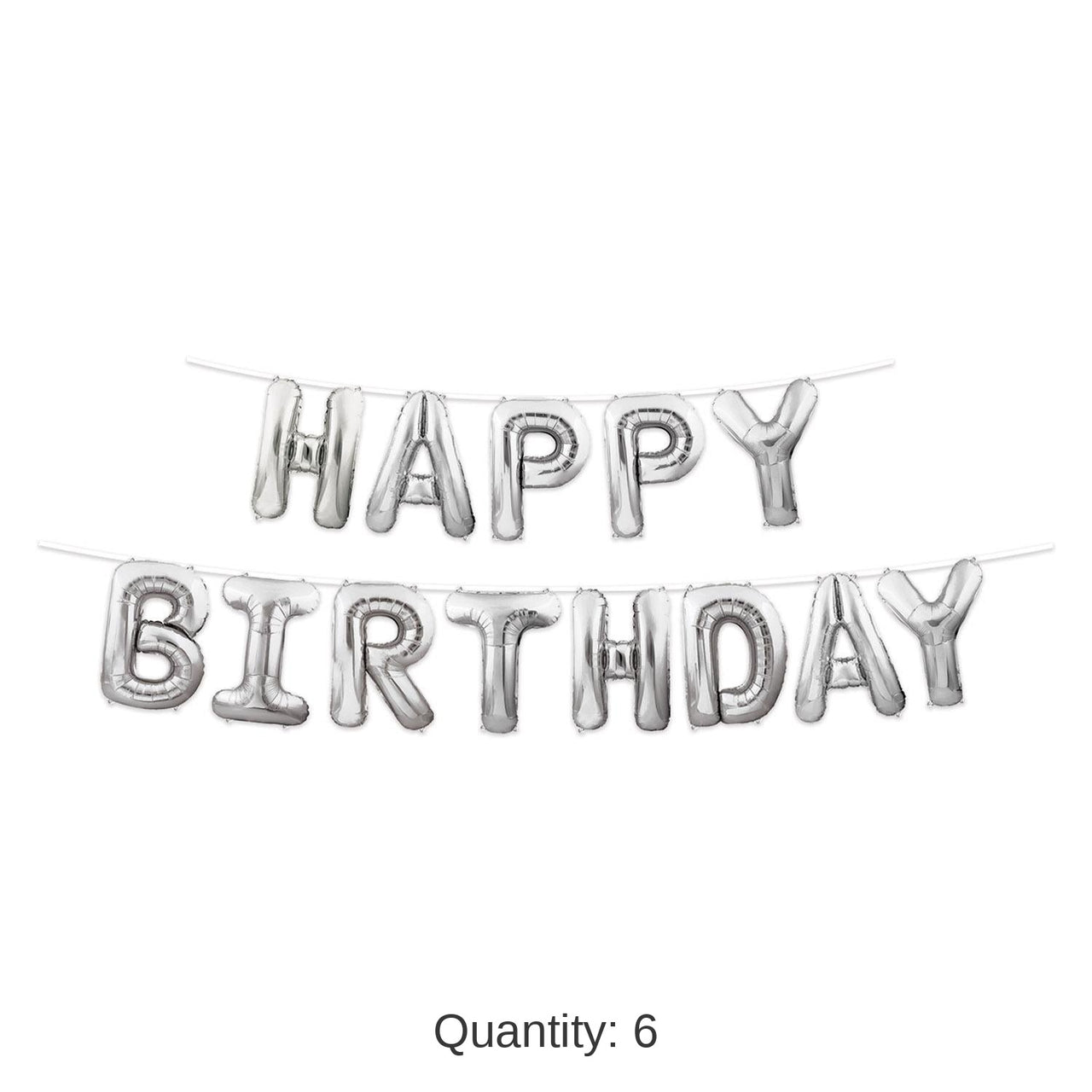 6 Pack Bulk Happy Birthday Party Balloon Streamer - Silver