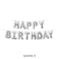 6 Pack Bulk Happy Birthday Party Balloon Streamer - Silver